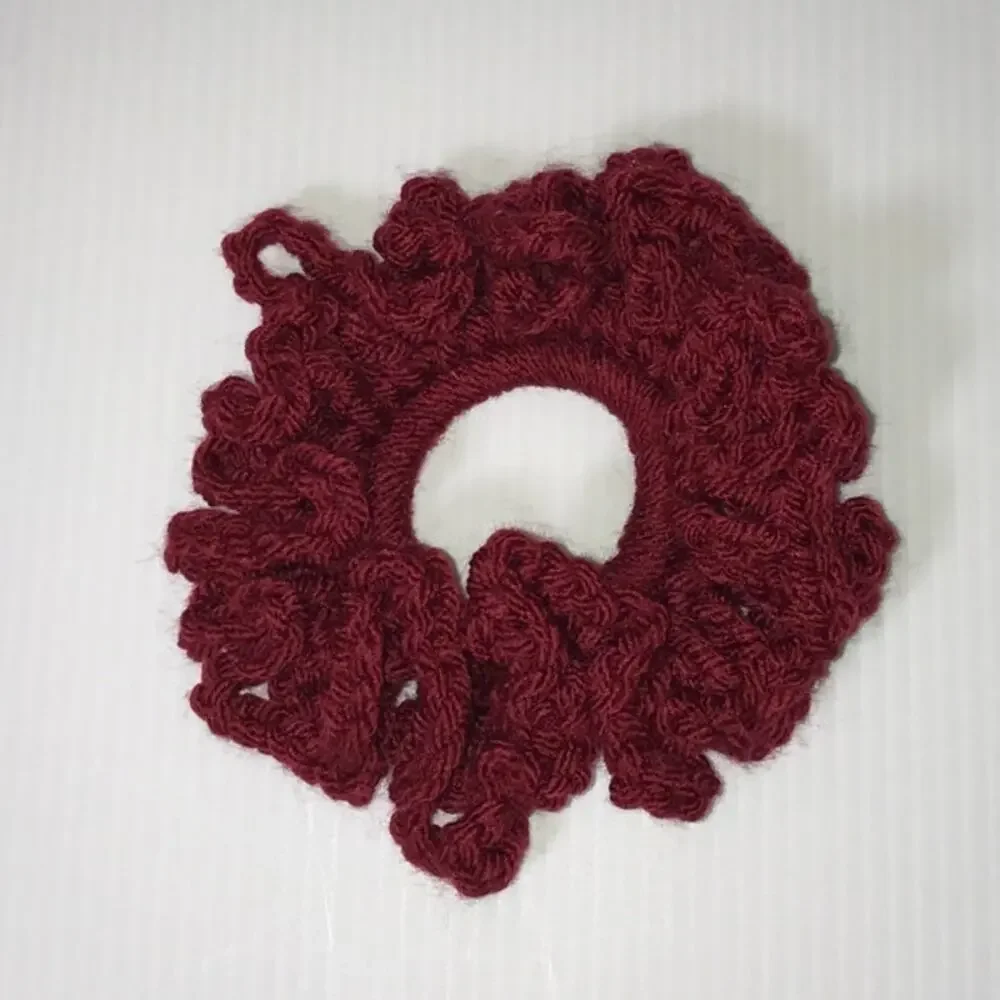 NWT Ruby Red Handmade Crocheted Ruffled Hair Scrunchie Ponytail Holder